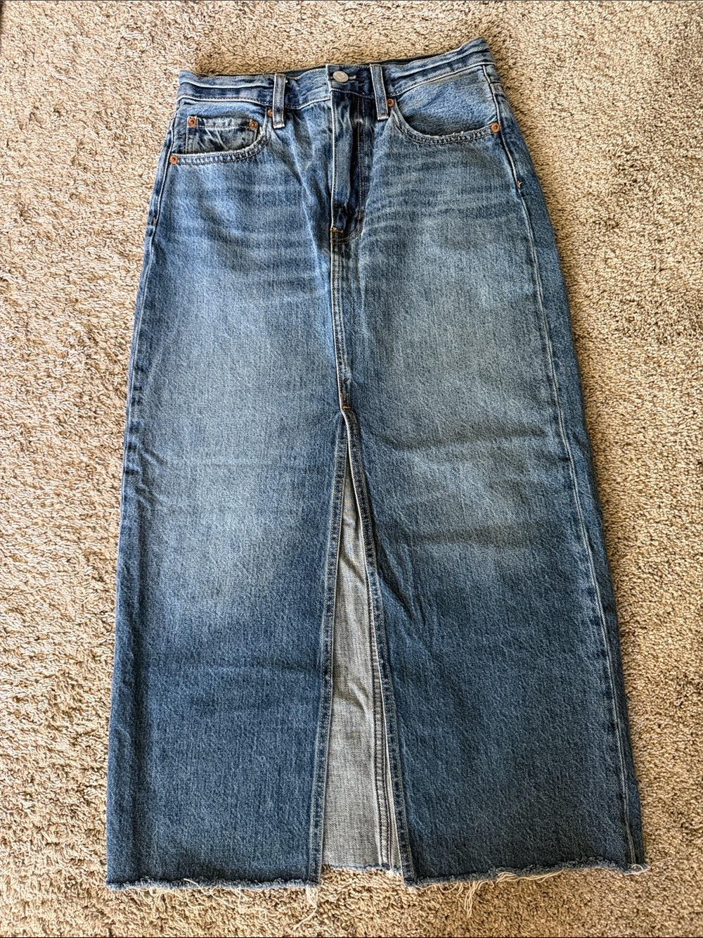 pistola Blue Denim Front-Slit Straight Skirt